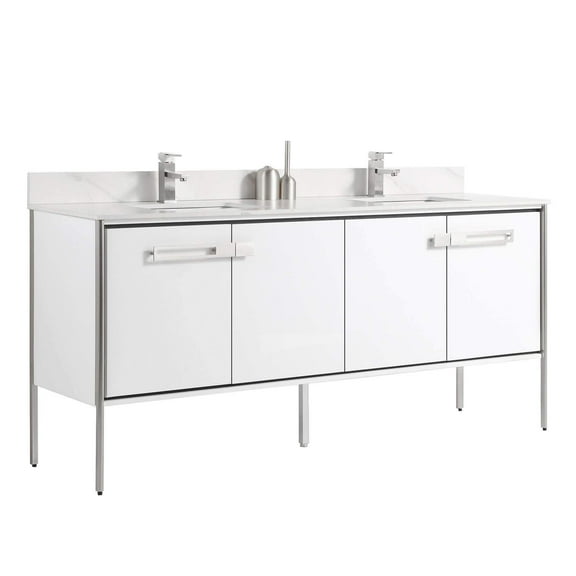 Fine Fixtures Oakville 72 in. W x 20 in. D x 33 in. H Bathroom Vanity in Matte White with White Ceramic Sink - Chrome hardware