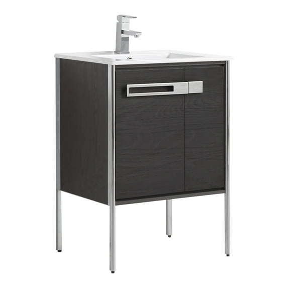 Fine Fixtures Oakville Bathroom Vanity with White Ceramic Sink Black Coal Oak - Chrome Hardware 24 Inch