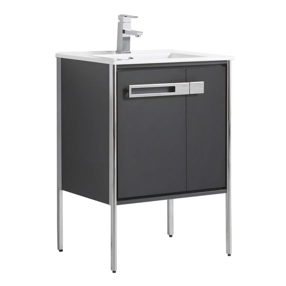 Fine Fixtures Oakville Bathroom Vanity with White Ceramic Sink Onix Grey - Chrome Hardware 24 Inch