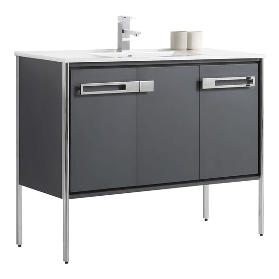 Fine Fixtures Oakville Bathroom Vanity with White Ceramic Sink Onix Grey - Chrome Hardware 42 Inch