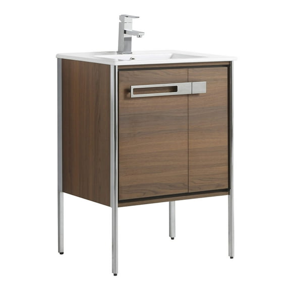Fine Fixtures Oakville Bathroom Vanity with White Ceramic Sink Walnut Ebony - Chrome Hardware 24 Inch