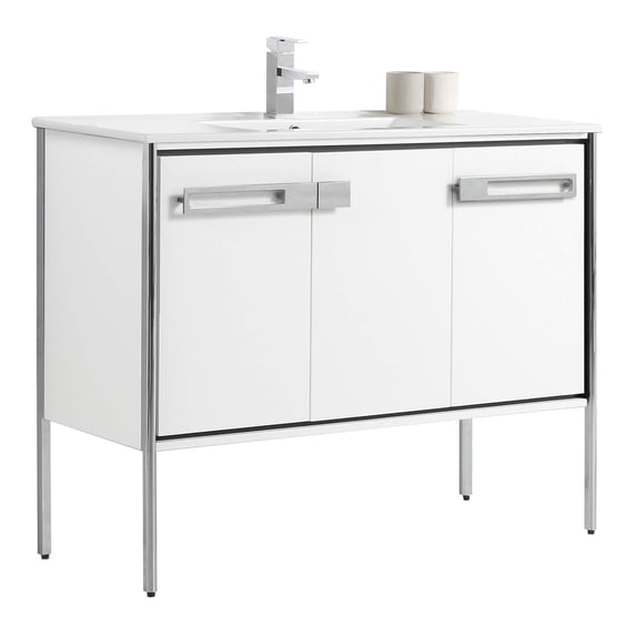 Fine Fixtures Oakville Bathroom Vanity with White Ceramic Sink White Matte - Chrome Hardware 42 Inch