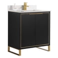 thumbnail image 1 of Fine Fixtures Opulence Collection 30 in. W x 18 in. D x 33 in. H Bathroom Vanity in Black Matte with White Carrara Sintered Stone Sink - Satin Brass hardware, 1 of 8