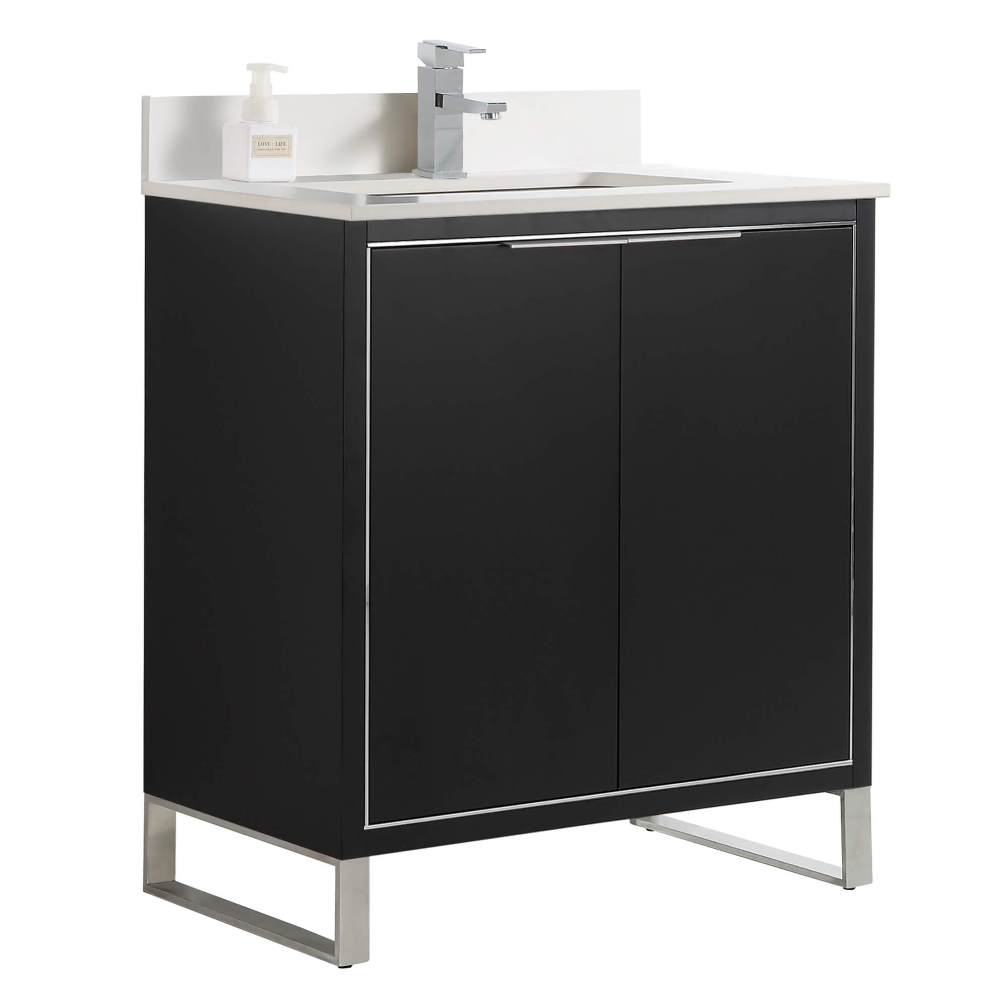 Fine Fixtures Opulence Collection 30 in. W x 18 in. D x 33 in. H Bathroom Vanity in Black Matte with White Matte Sintered Stone Sink - Chrome hardware