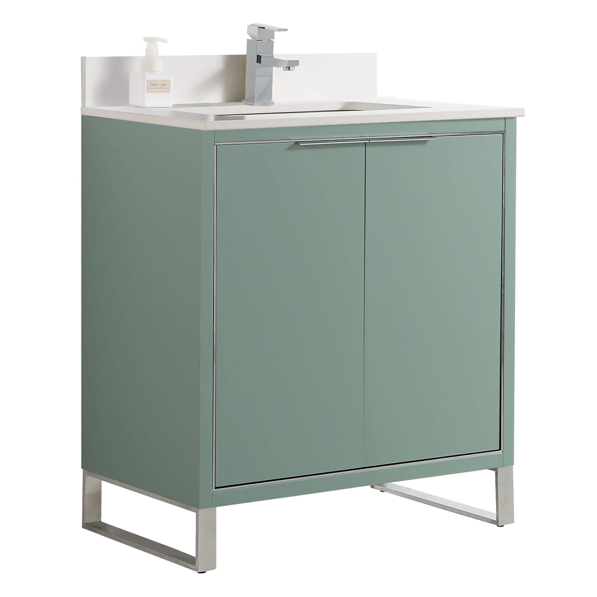 Fine Fixtures Opulence Collection 30 in. W x 18 in. D x 33 in. H Bathroom Vanity in Mint Green with White Matte Sintered Stone Sink - Chrome hardware