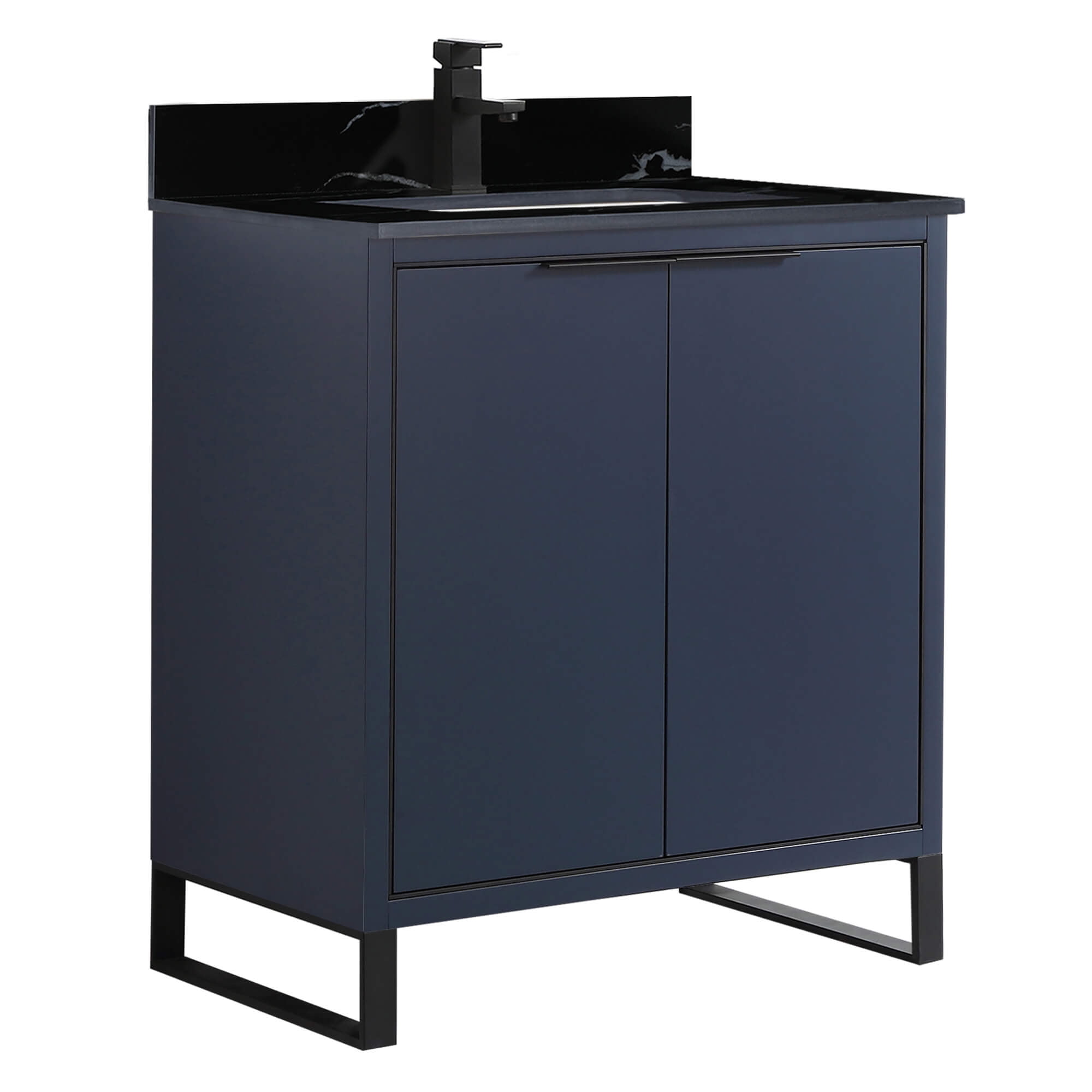 Blue Vanity With Black Hardware