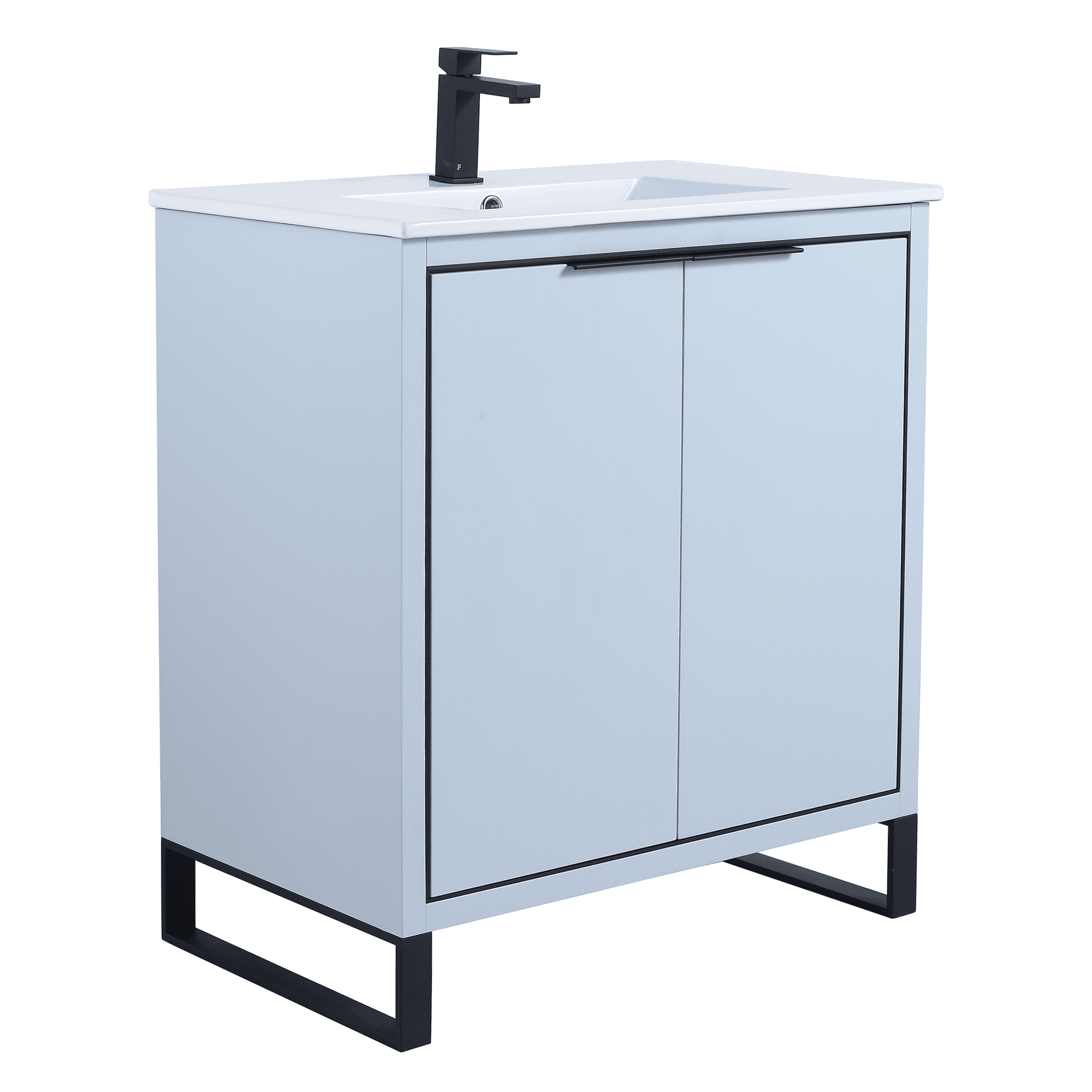 Fine Fixtures Opulence Collection 30 in. W x 18 in. D x 33 in. H Bathroom Vanity in Pastel Blue with White Ceramic Sink - Black hardware