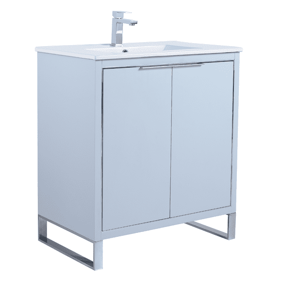 Fine Fixtures Opulence Collection 30 in. W x 18 in. D x 33 in. H Bathroom Vanity in Pastel Blue with White Ceramic Sink - Chrome hardware