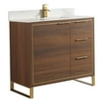 thumbnail image 1 of Fine Fixtures Opulence Collection 36 in. W x 18 in. D x 33 in. H Bathroom Vanity in Walnut Ebony with White Carrara Sintered Stone Sink - Satin Brass hardware, 1 of 7