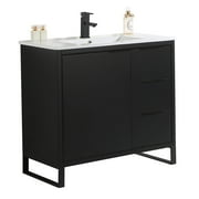 Fine Fixtures Opulence Collection 36 in. W x 18 in. D x 33 in. H Bathroom Vanity in Black Matte with White Ceramic Sink - Black hardware