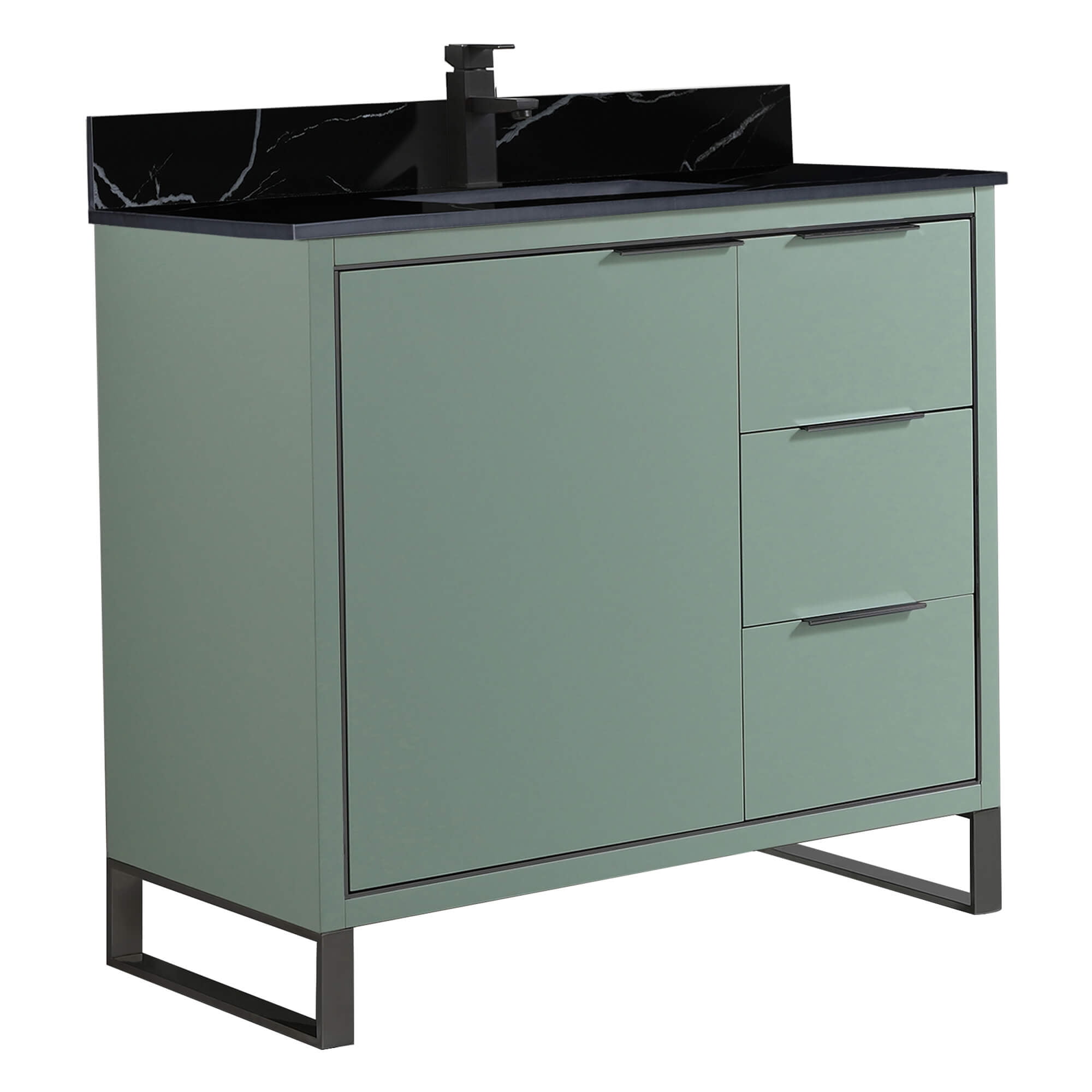 Mint Green Plywood Freestanding Vanity with Black Marble Top