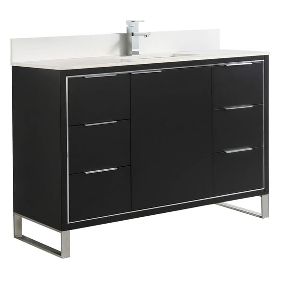 Fine Fixtures Opulence Collection 48 in. W x 20 in. D x 33 in. H Bathroom Vanity in Black Matte with White Matte Sintered Stone Sink - Chrome hardware