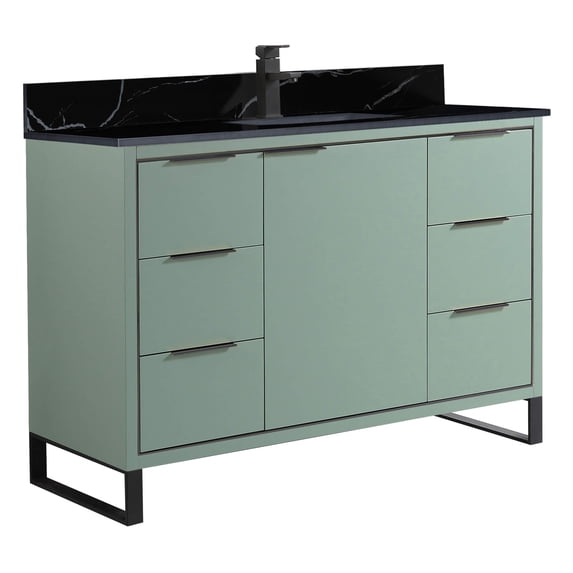Fine Fixtures Opulence Collection 48 in. W x 20 in. D x 33 in. H Bathroom Vanity in Mint Green with Black Marble Sintered Stone Sink - Black hardware