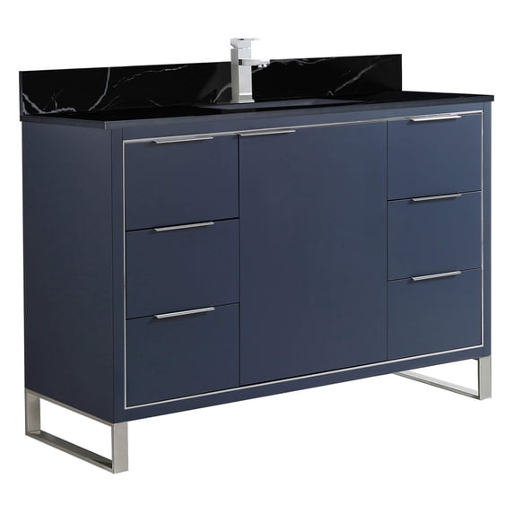 Fine Fixtures Opulence Collection 48 in. W x 20 in. D x 33 in. H Bathroom Vanity in Navy Blue with Black Marble Sintered Stone Sink - Chrome hardware