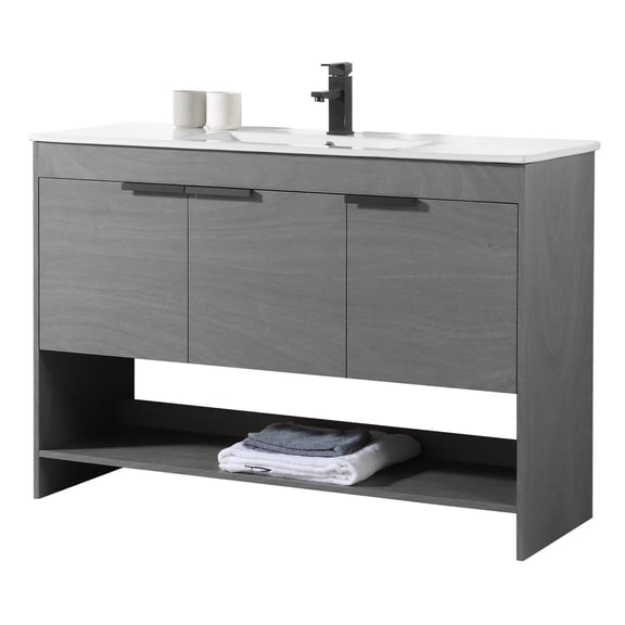 Fine Fixtures Phoenix 48 in. W x 18.5 in. D x 33.5 in. H Bathroom Vanity in Classic Grey with White Ceramic Sink (Full Assembly Required)