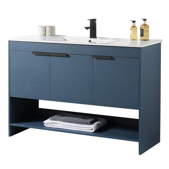 Fine Fixtures Phoenix 48 in. W x 18.5 in. D x 33.5 in. H Bathroom Vanity in Navy Blue with White Ceramic Sink (Full Assembly Required)