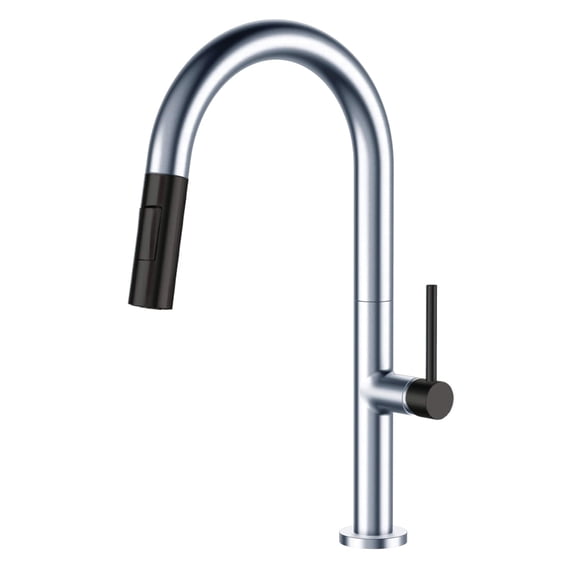 Fine Fixtures Pull Down Single Handle Kitchen Faucet Polished Chrome And Black