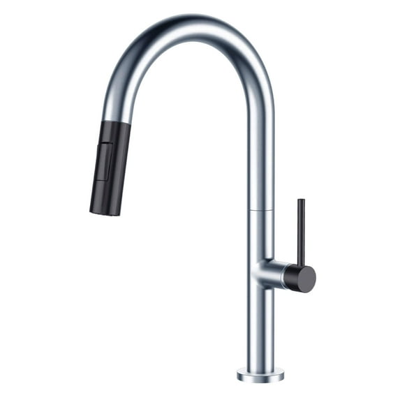 Fine Fixtures Pull Down Single Handle Kitchen Faucet Polished Chrome And Gun Black