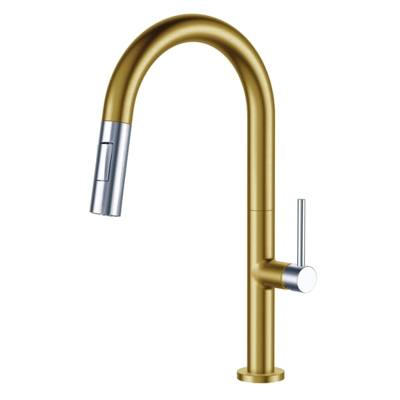 Fine Fixtures Pull Down Single Handle Kitchen Faucet Satin Brass And Polished Chrome