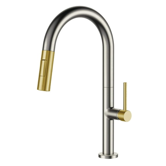 Fine Fixtures Pull Down Single Handle Kitchen Faucet satin Nickel And Satin Brass