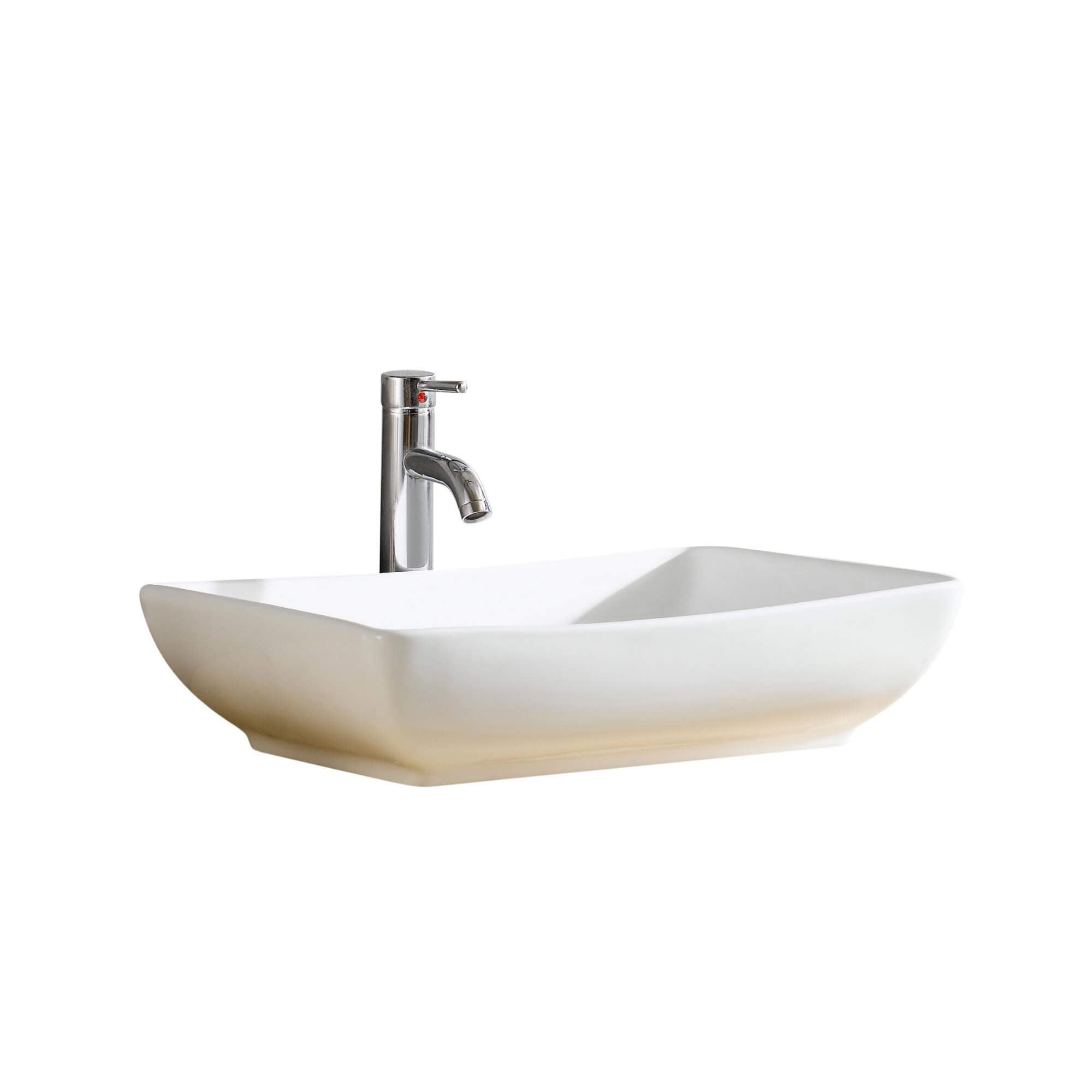 Glossy White Rectangular Ceramic Above-Counter Vessel Sink