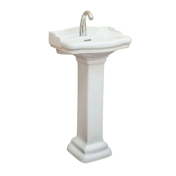 Fine Fixtures Roosevelt Pedestal Sink - 18 Inch Vitreous China Ceramic Pedestal Sink - Single Faucet Hole Sink in White
