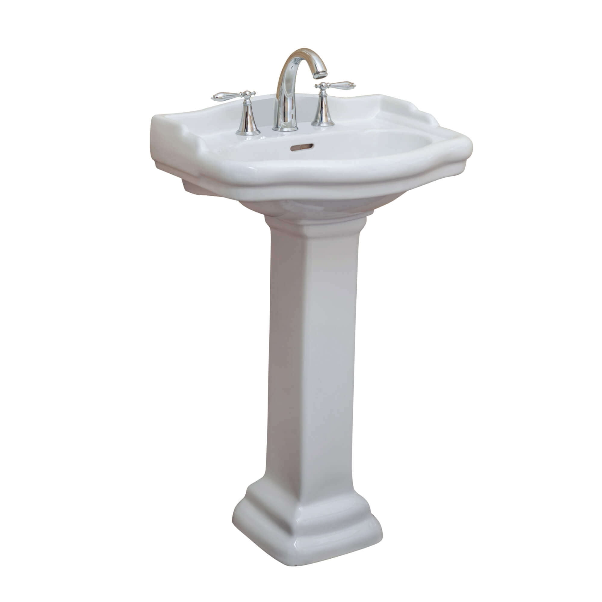 Roosevelt White Ceramic Pedestal Bathroom Sink with Overflow