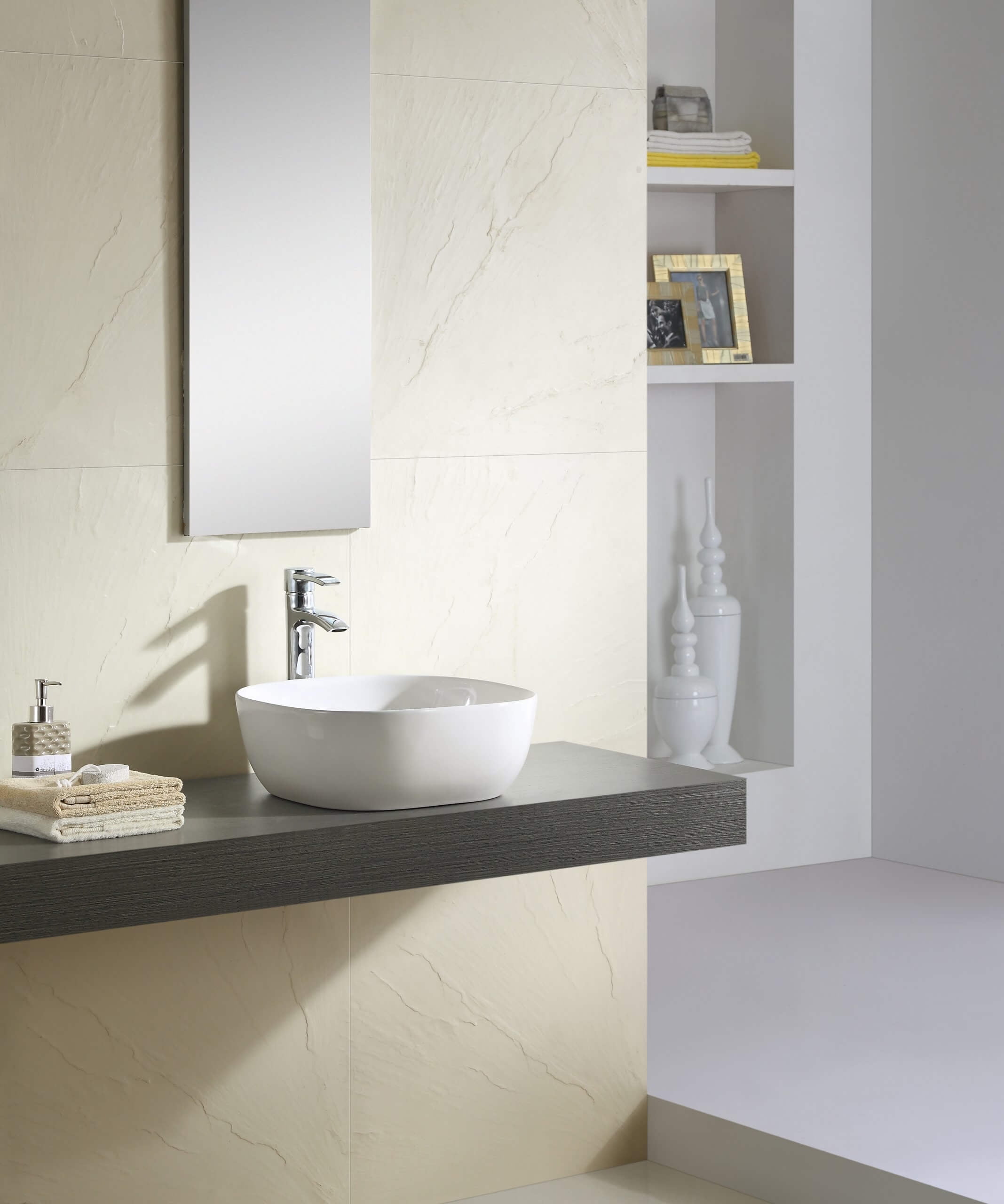 White Ceramic Rounded Square Vessel Bathroom Sink