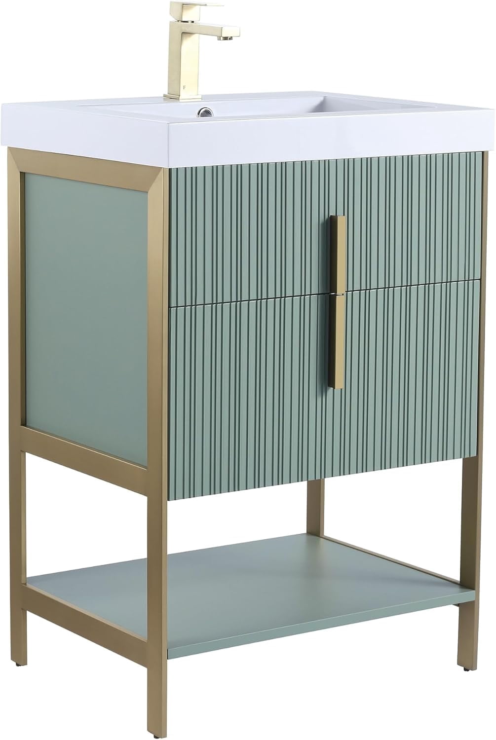 Fine Fixtures Serenity 24 in. W x 18 in. D x 33.5 in. H Bathroom Vanity in Bright Taupe with Gel Coated Thick Edge top in Whte with Satin Brass Hardware