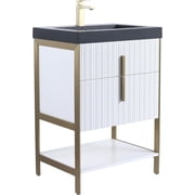 Fine Fixtures Serenity 24 in. W x 18 in. D x 33.5 in. H Bathroom Vanity in White Matte with Gel Coated Thick Edge top in Black with Satin Brass Hardware