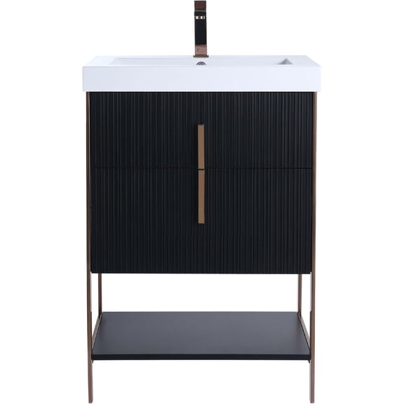 Fine Fixtures Serenity 24 in. W x 18 in. D x 33.5 in. H Bathroom Vanity in Black Matte with Gel Coated Thick Edge top in Whte with Rose Gold Hardware