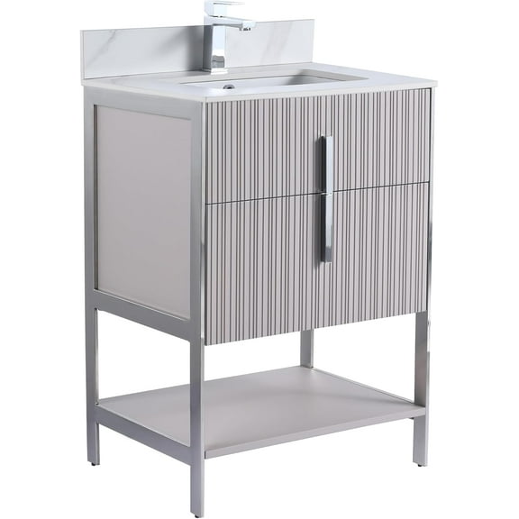 Fine Fixtures Serenity 24 in. W x 18 in. D x 33.5 in. H Bathroom Vanity in Bright Taupe with White Carrara Stone Top in White with Chrome Hardware