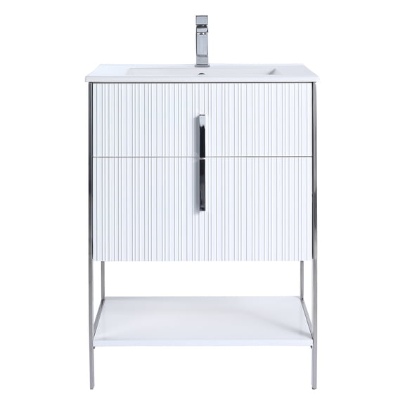 Fine Fixtures Serenity 24 in. W x 18 in. D x 33.5 in. H Bathroom Vanity in White Matte with Ceramic Sink Top in White with Chrome Hardware