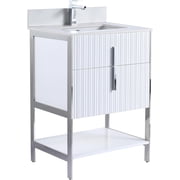 Fine Fixtures Serenity 24 in. W x 18 in. D x 33.5 in. H Bathroom Vanity in White Matte with White Stone Top in White with Chrome Hardware