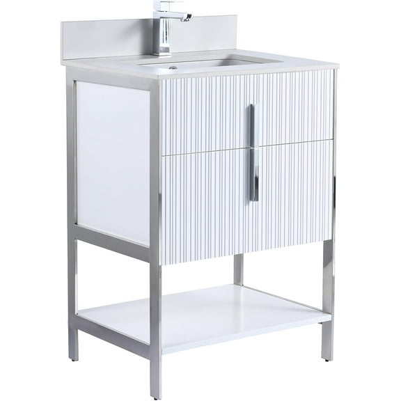 Fine Fixtures Serenity 24 in. W x 18 in. D x 33.5 in. H Bathroom Vanity in White Matte with White Stone Top in White with Chrome Hardware