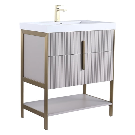 Fine Fixtures Serenity 30 in. W x 18 in. D x 33.5 in. H Bathroom Vanity in Bright Taupe with White Gel Coated Thick Edge Top with Satin Brass Hardware