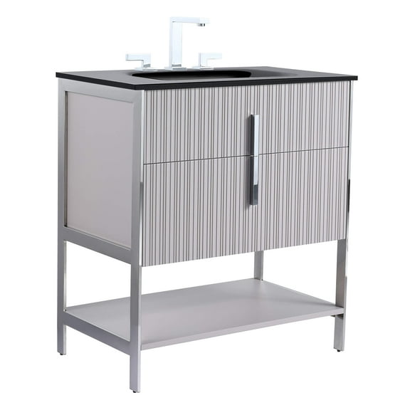 Fine Fixtures Serenity 30 in. W x 18 in. D x 33.5 in. H Bathroom Vanity in Bright Taupe with Glass 8-inch Hole top with Chrome Hardware