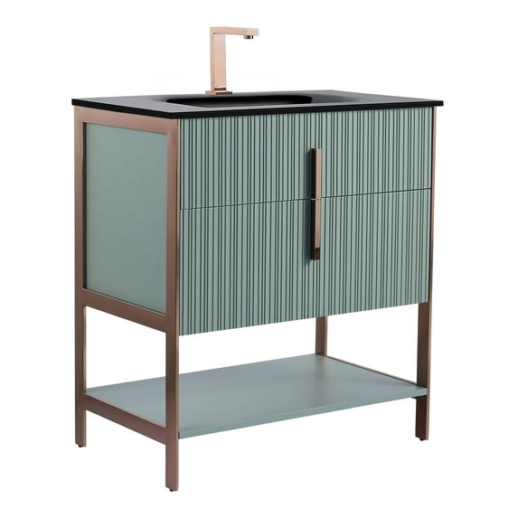 Fine Fixtures Serenity 30 in. W x 18 in. D x 33.5 in. H Bathroom Vanity in Mint Green with Glass Single Hole top with Rose Gold Hardware