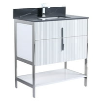 Fine Fixtures Serenity 30 in. W x 18 in. D x 33.5 in. H Bathroom Vanity in White Matte with Black Sintered Stone Top in White with Chrome Hardware