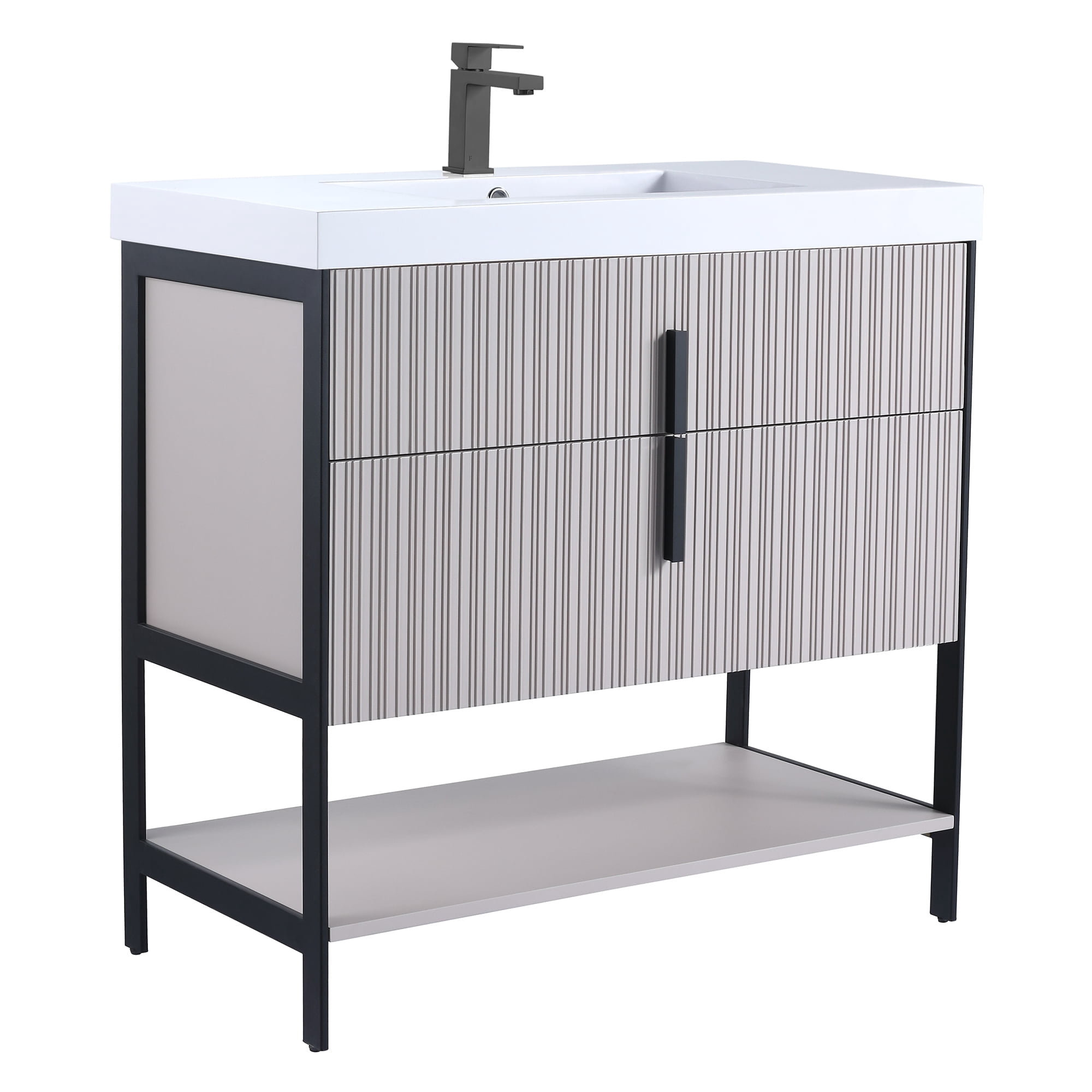 Fine Fixtures Serenity 36 in. W x 18 in. D x 33.5 in. H Bathroom Vanity in Bright Taupe with White Gel Coated Thick Edge Top with Black Hardware