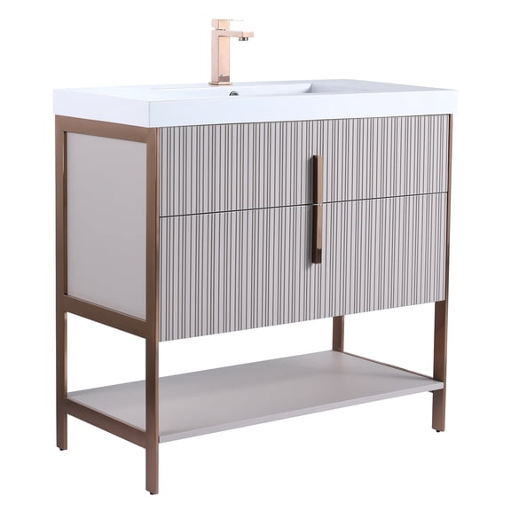 Fine Fixtures Serenity 36 in. W x 18 in. D x 33.5 in. H Bathroom Vanity in Bright Taupe with White Gel Coated Thick Edge Top with Rose Gold Hardware