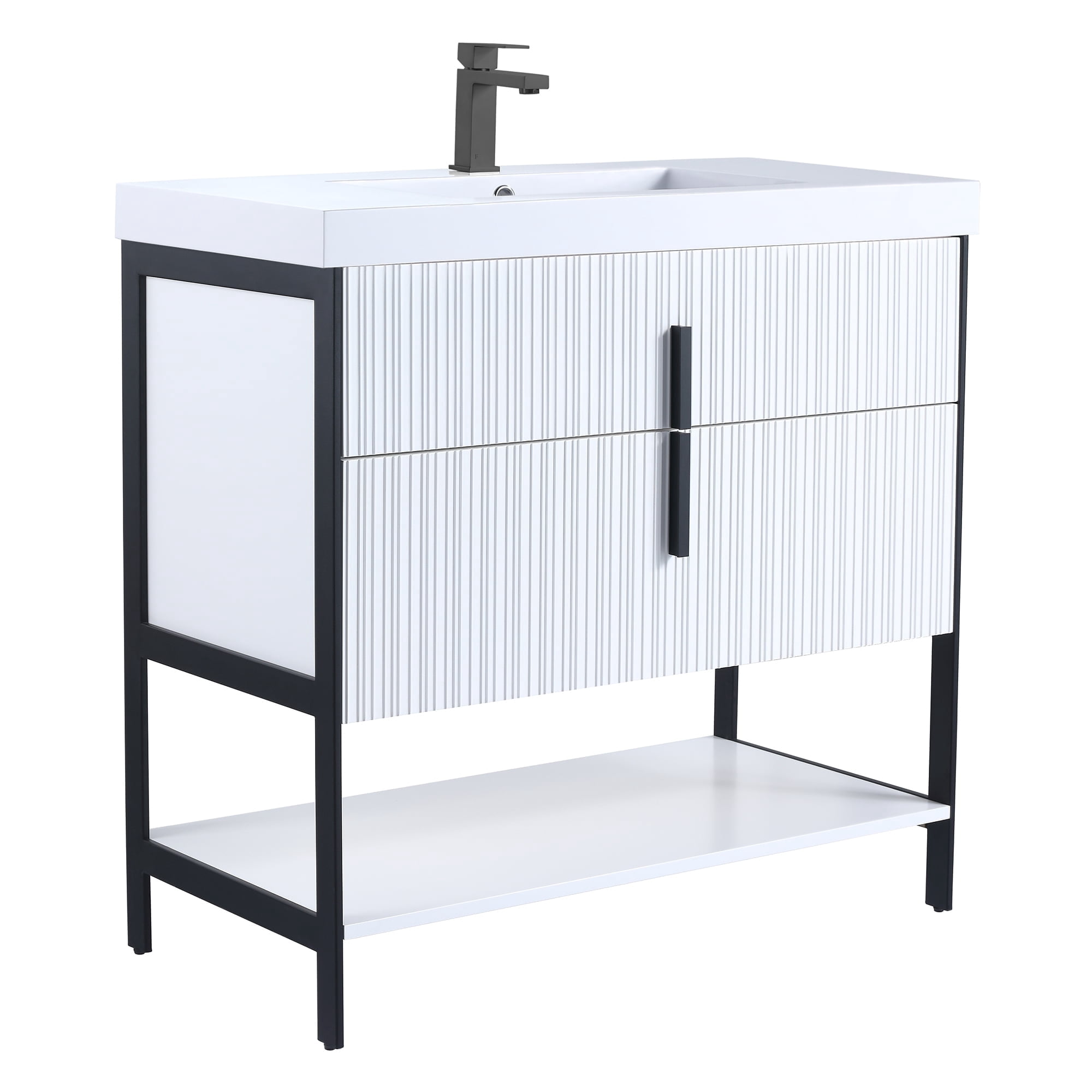 Fine Fixtures Serenity 36 in. W x 18 in. D x 33.5 in. H Bathroom Vanity in White Matte with White Gel Coated Thick Edge Top with Black Hardware