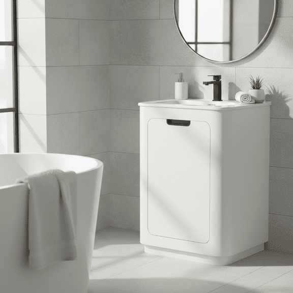 Fine Fixtures Shireplace 24 Inch Bathroom Vanity with Sink, Satin White – Elegant Modern Design, Soft-Close Doors