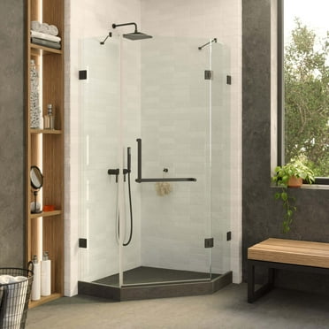 Fine Fixtures Shower Enclosure Neo Angle Frameless Tempered Glass 32" W X 74" H Black Finish