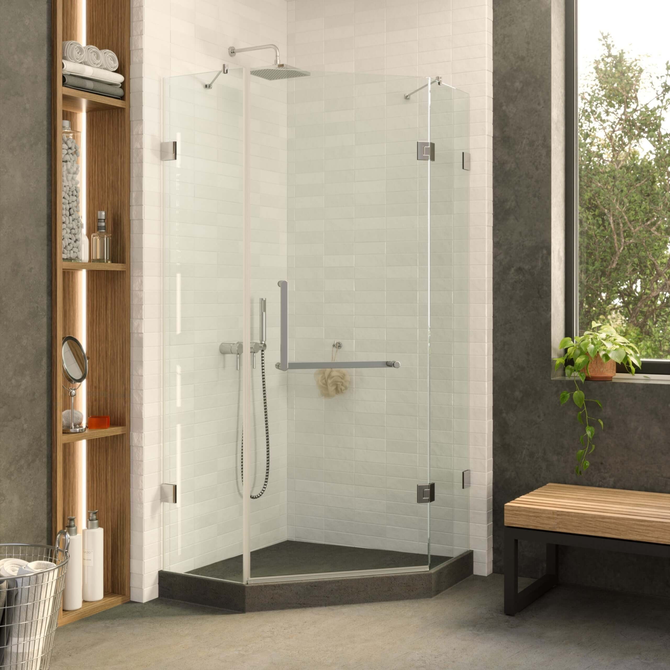 32" Polished Chrome Frameless Tempered Glass Neo Angle Shower Enclosure