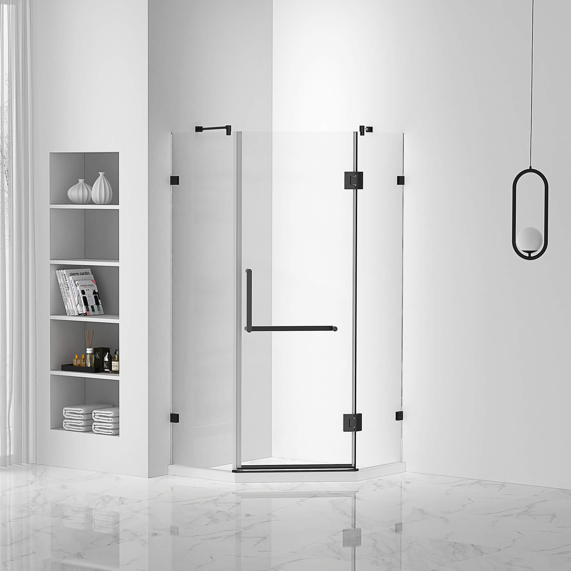 42'' W x 74'' H Black Frameless Glass Shower Enclosure