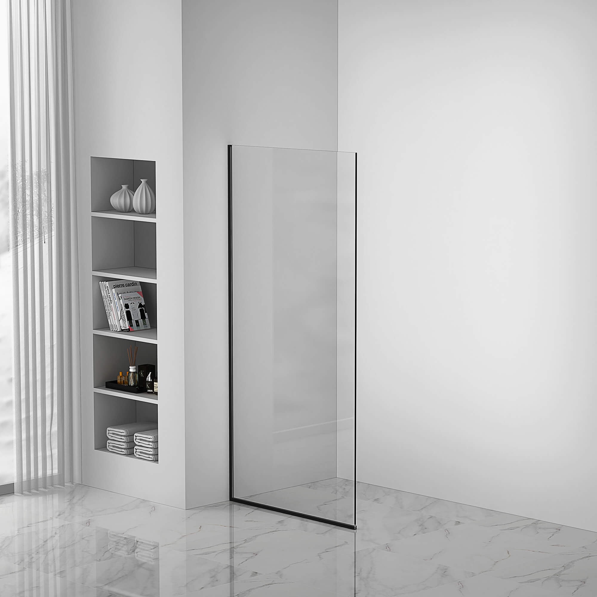 34'' W x 74.25'' H Black Frameless Tempered Glass Shower Panel