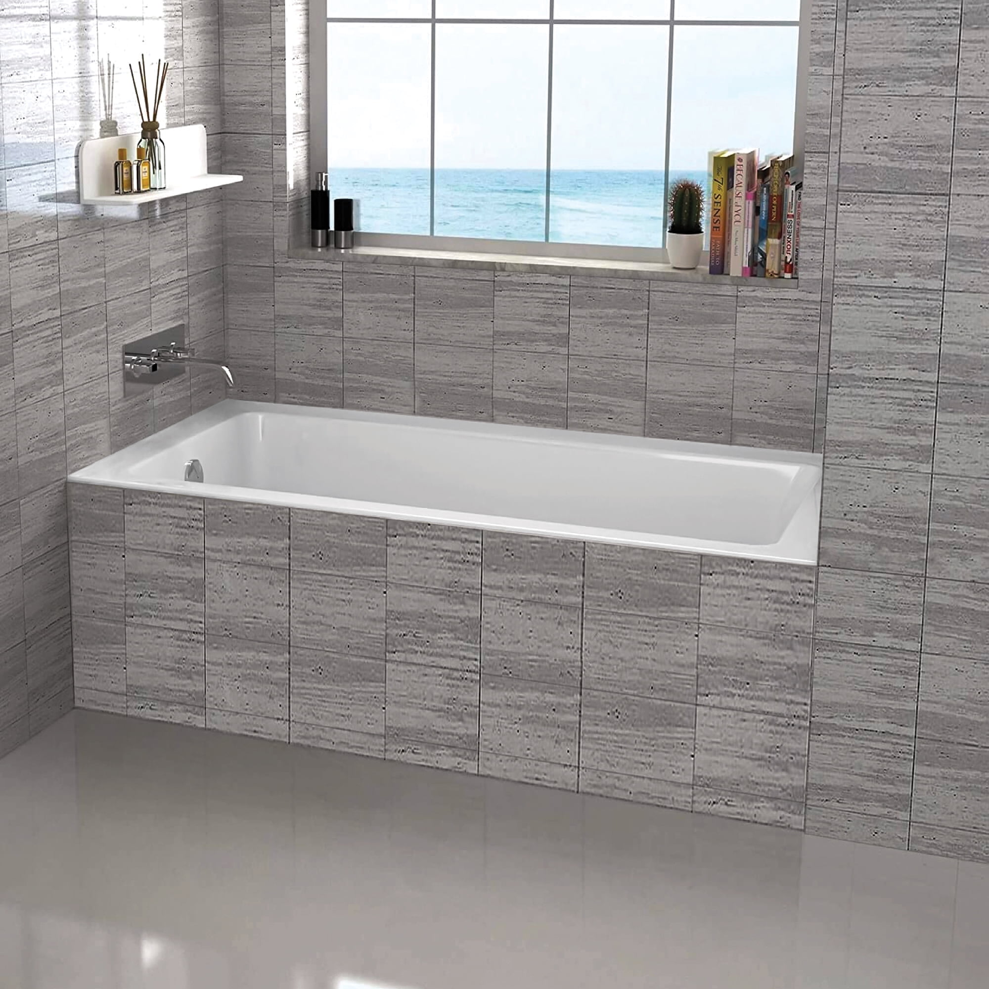 White Acrylic Drop-In Soaking Bathtub with Left Hand Drain