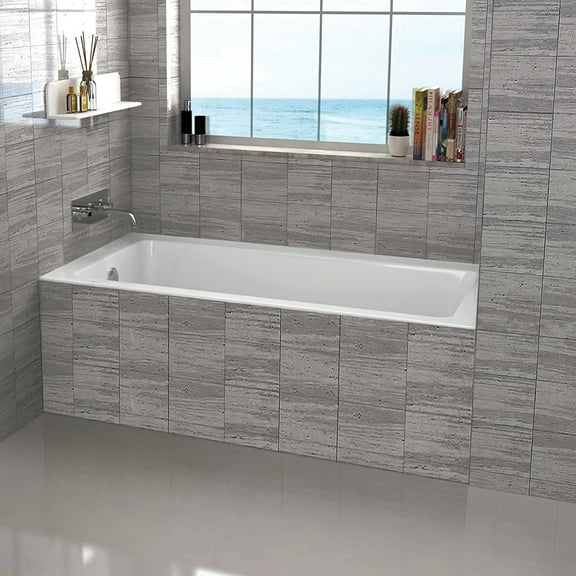 Fine Fixtures Tile-In White Soaking Bathtub, Built in tile flange Fiberglass Acrylic Material (66" x 32" x 19" Left)