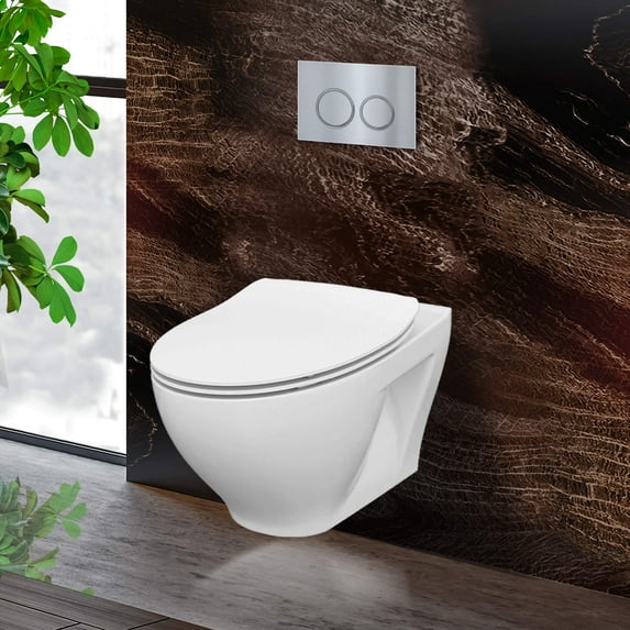 Fine Fixtures Toilet Combo Set - 20" Toilet Bowl With Soft-Close Seat, 2"x 4" Concealed Tank And Carrier System, Push Buttons Included. Chrome Round